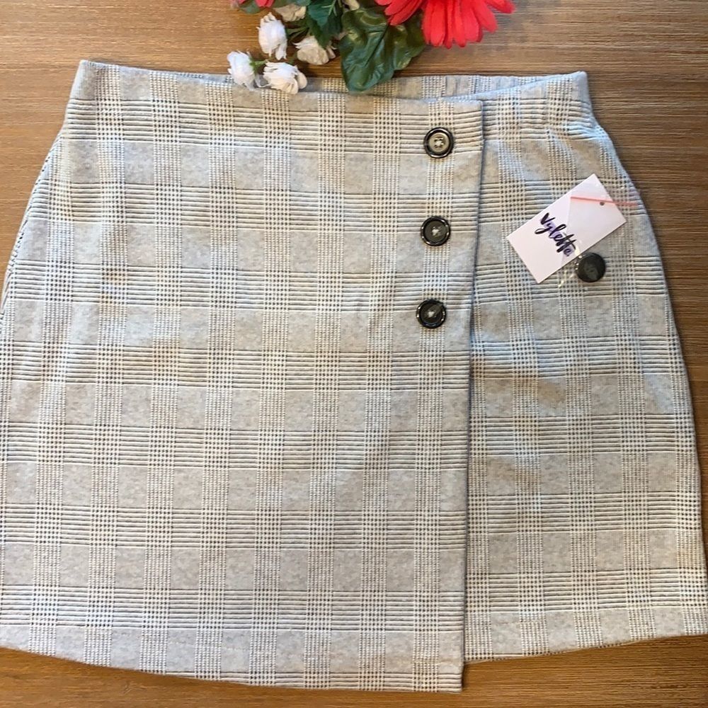 Vylette Faux Wrap Black and White Checkered Stretch Skirt Juniors Size Large